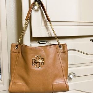Tory Burch Tan Tote With Chain Link Straps